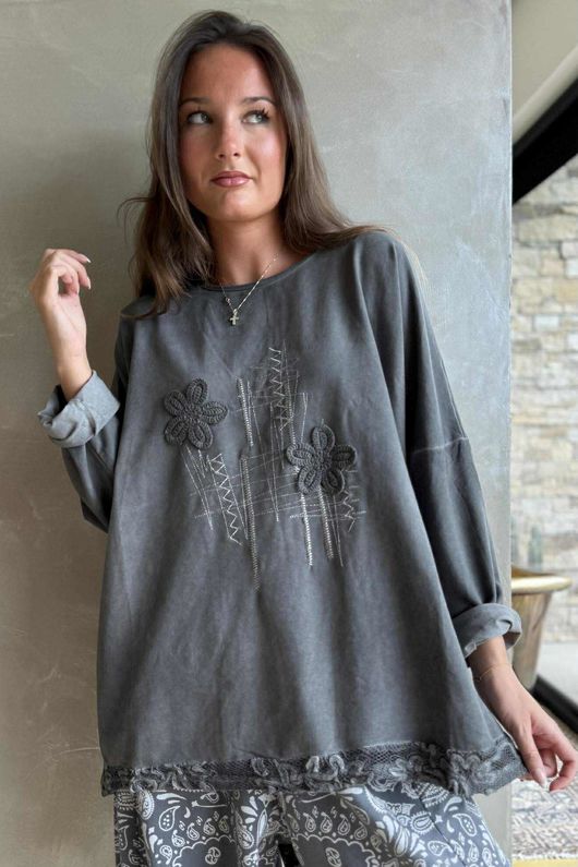 Original Hippie Sweatshirt Vintage Wash Charcoal